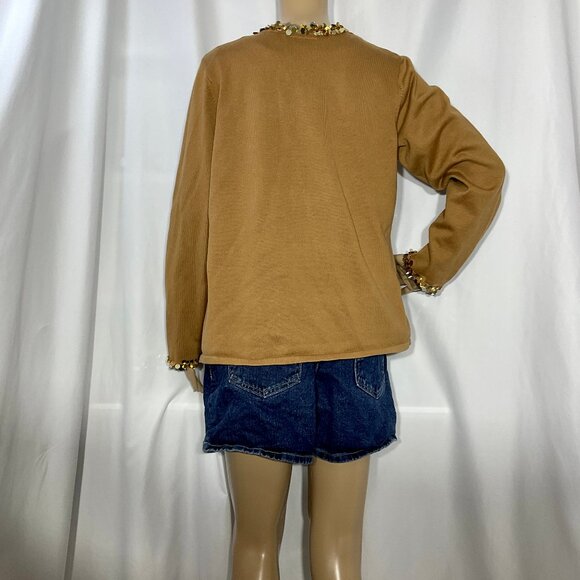 Camel Twinset with Sequins Sz Med - Picture 4 of 14